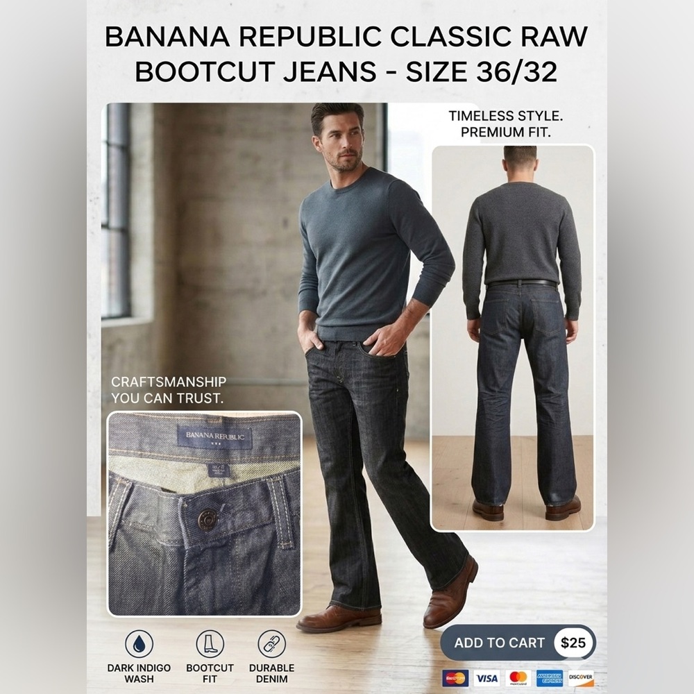 Banana Republic Men's Dark Indigo Bootcut Jeans P18